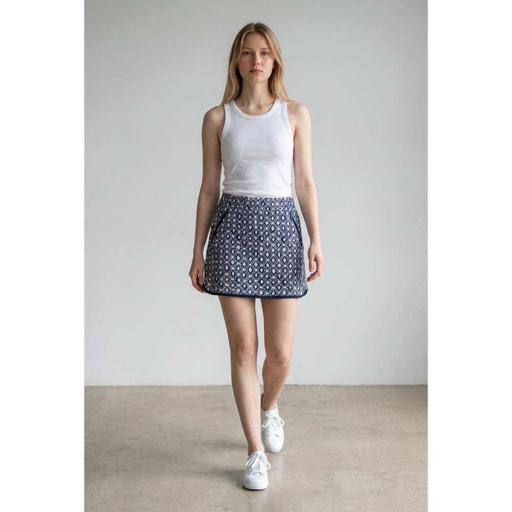 T by Talbots Navy White Geometric Print Active Skort with Zip Pockets Women's XS